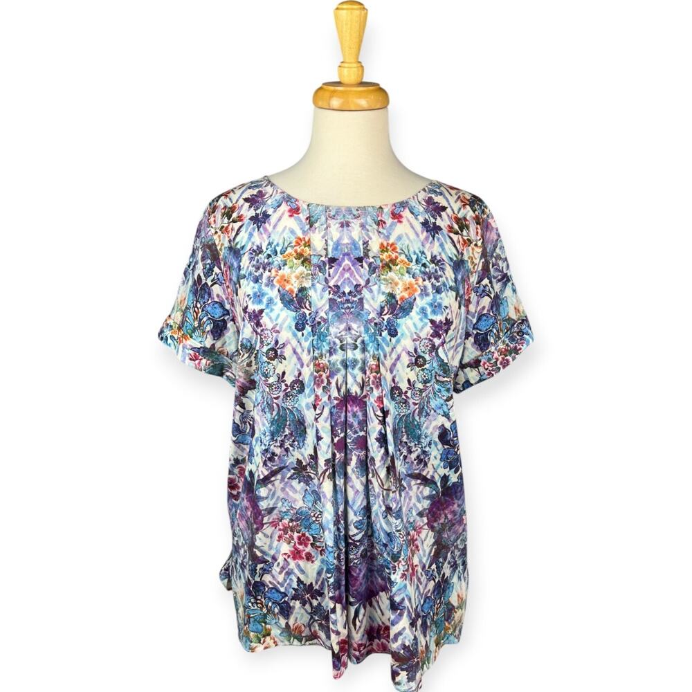 Soft Surroundings Floral Boho Top Womens Med Santamar Pleated Bohemian Coastal